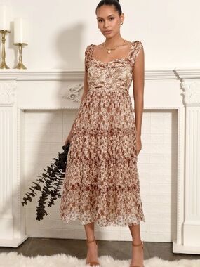 ADELYN RAE  LOLA OFF SHOULDER TULLE PRINTED DRESS B3257